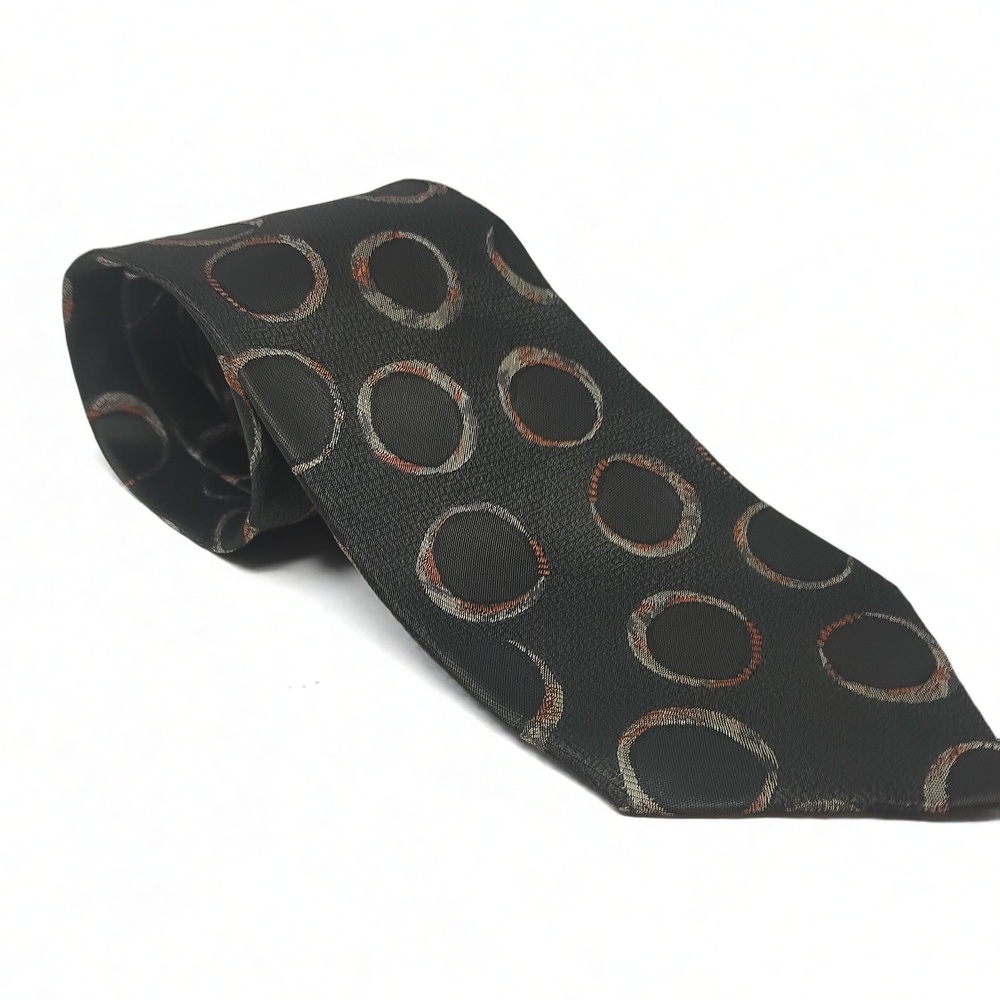 Yves Saint Laurent Necktie Geometric Circle Pattern Silk Jacquard Mens Tie YSL